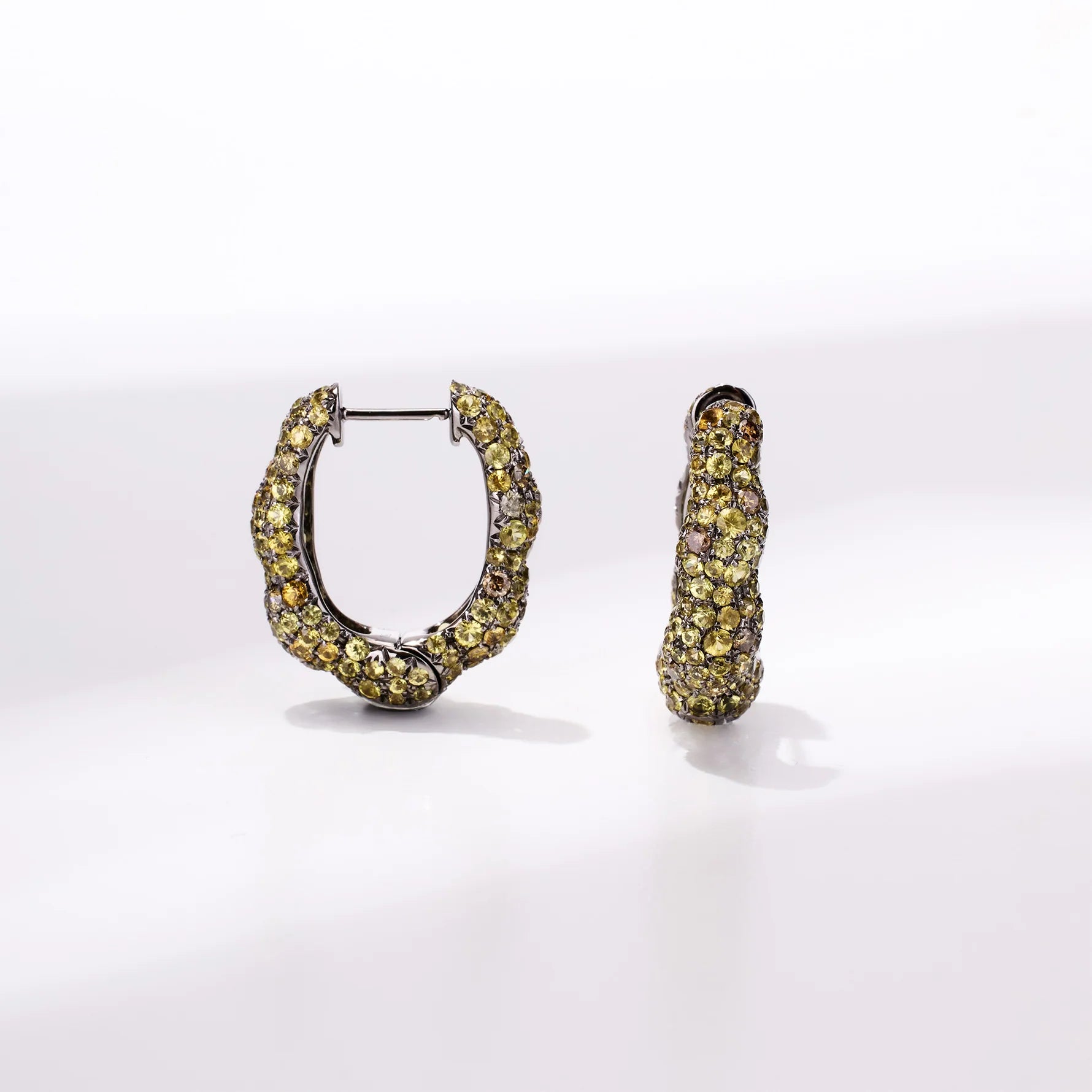 18K Yellow Gold Yellow Sapphire Diamond Hoop Earrings
