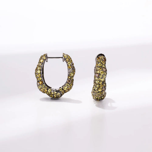 18K Yellow Gold Yellow Sapphire Diamond Hoop Earrings