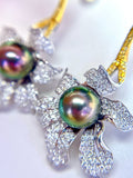 Tahitian Peacock Green Pearl Diamond Earrings