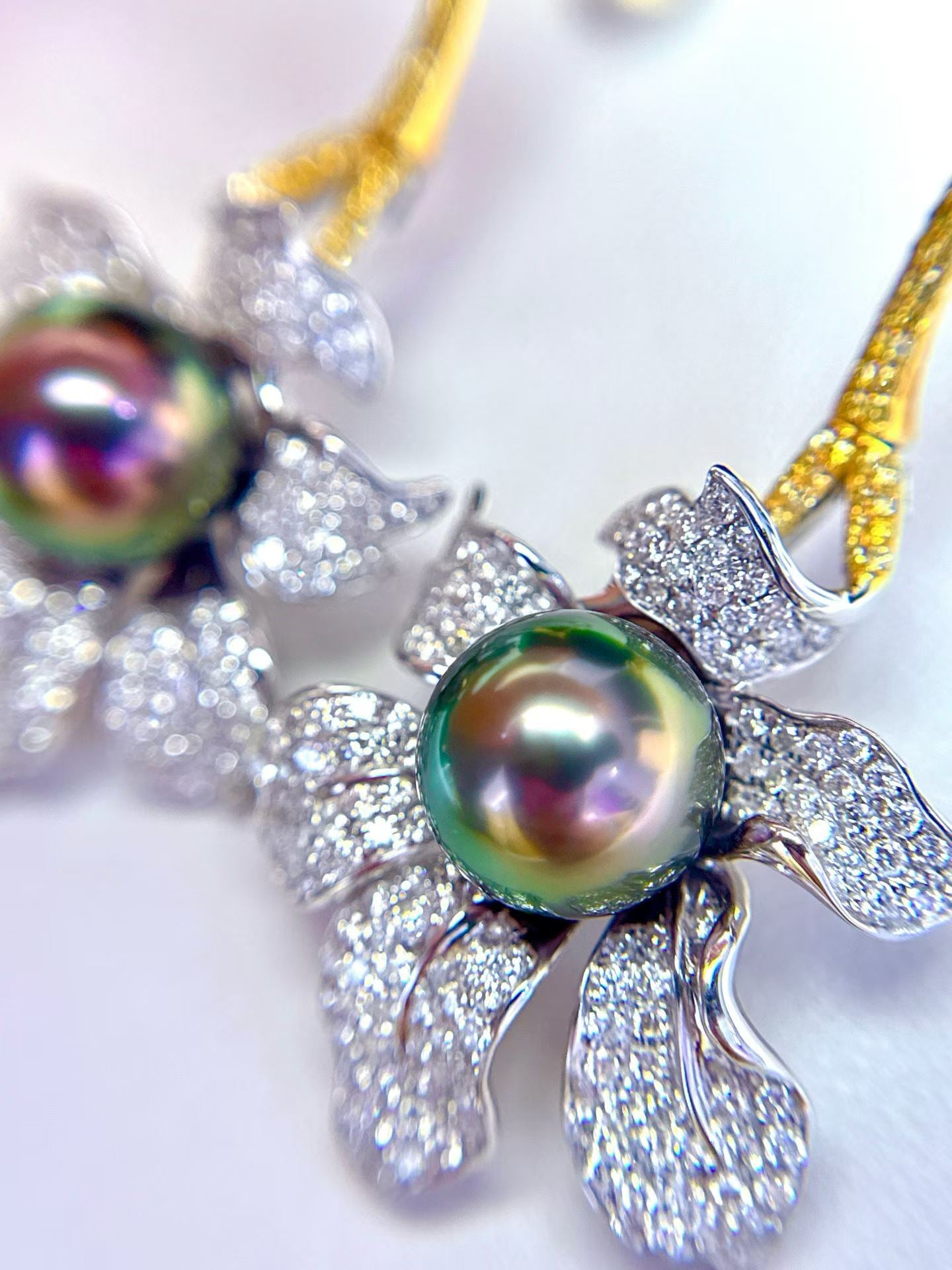 Tahitian Peacock Green Pearl Diamond Earrings