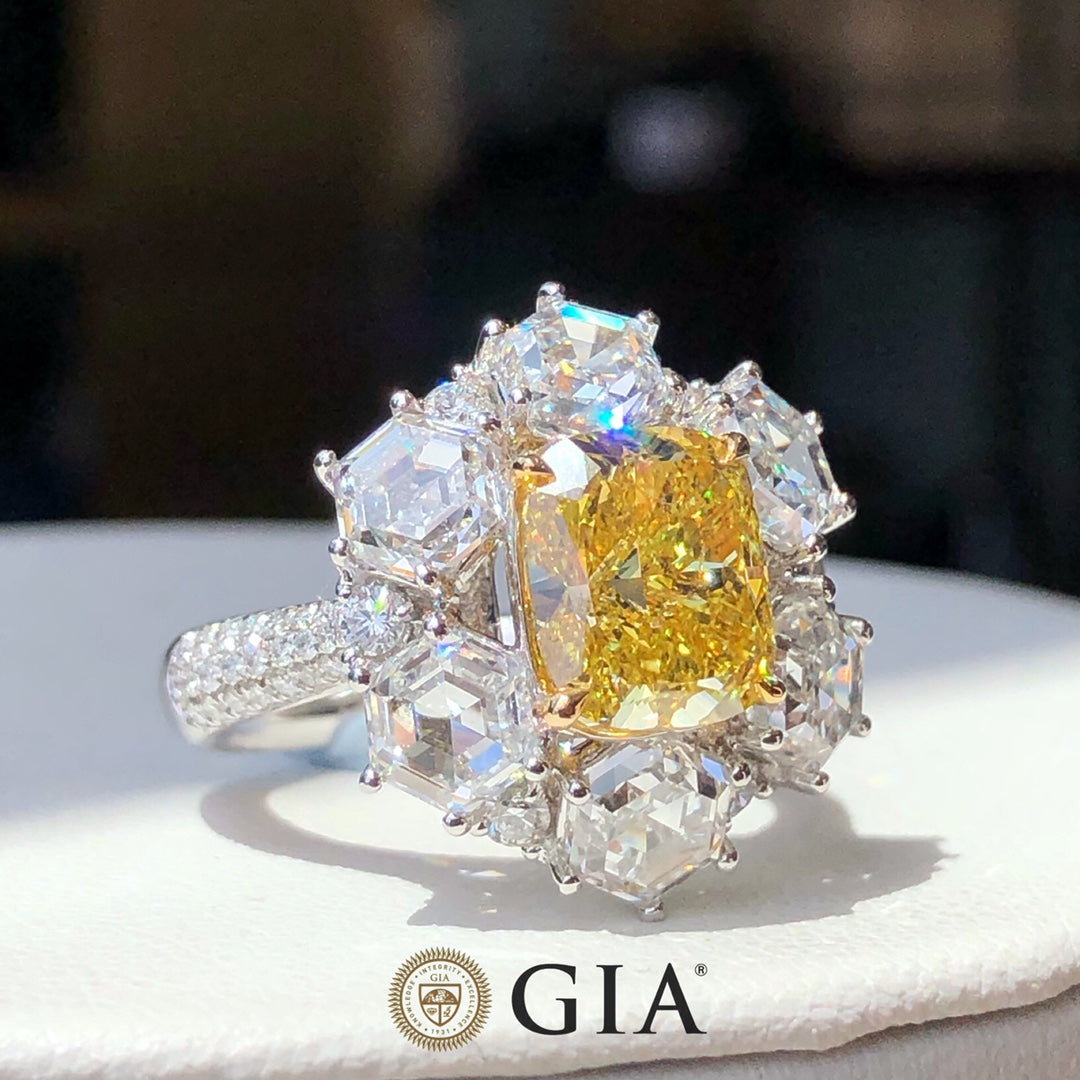 Кольцо Eze Jewelry с сертифицированным GIA 3,00 карата фантазийным ярким желтым бриллиантом