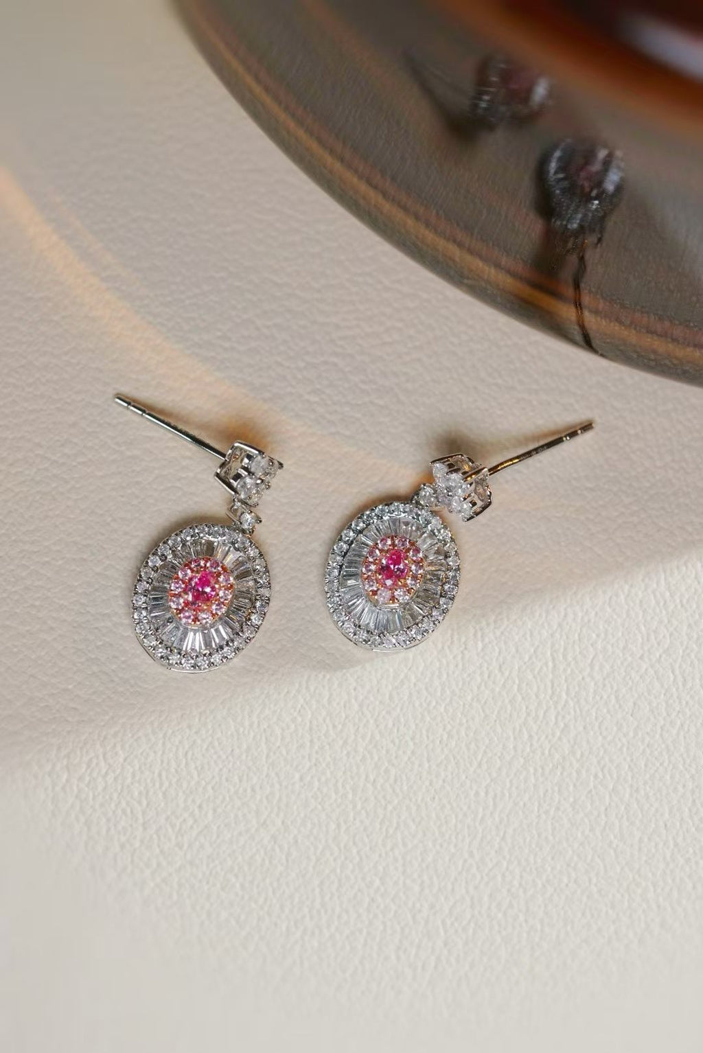 Pink Stud Drop Earrings