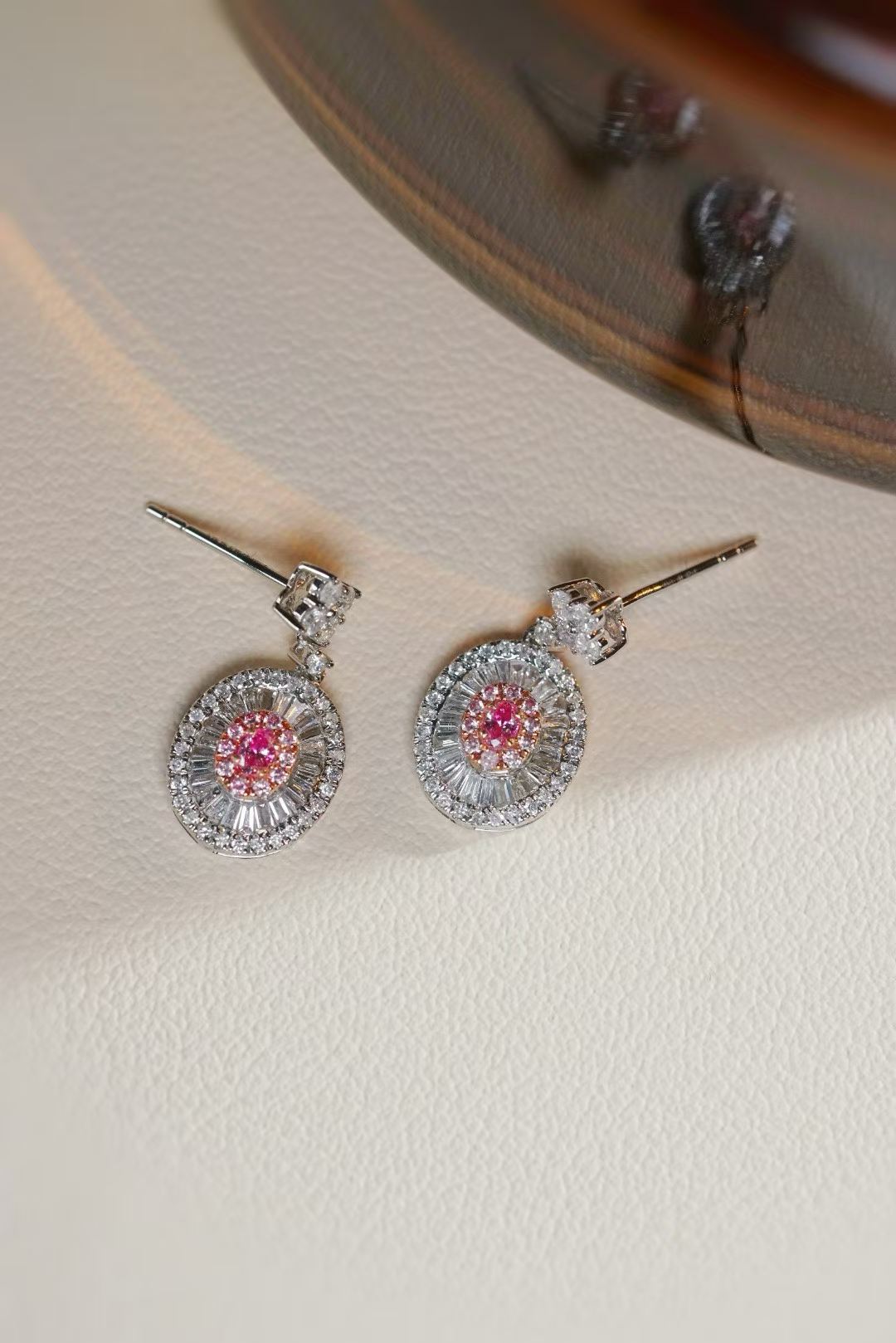 Pink Stud Drop Earrings