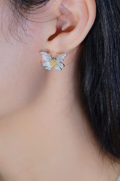 18K Yellow Gold Yellow Diamond Butterfly Stud Earrings