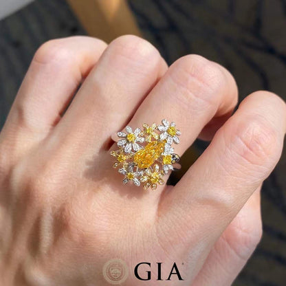 1.00 Carat Fancy Brownish Yellow Diamond Kite Ring with Pear Halo