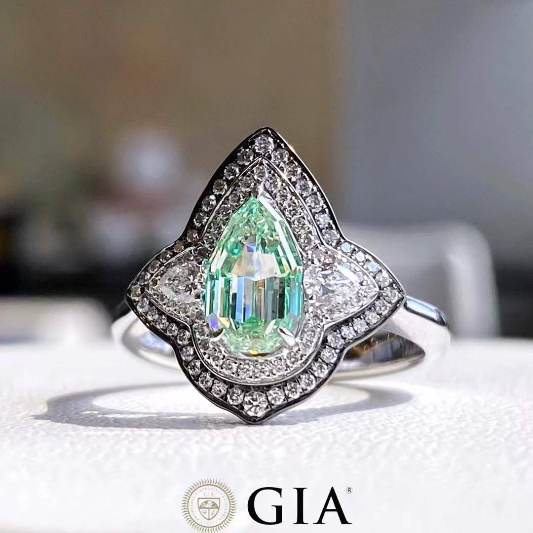 GIA 0.90ct Shield-Cut Green Diamond Ring