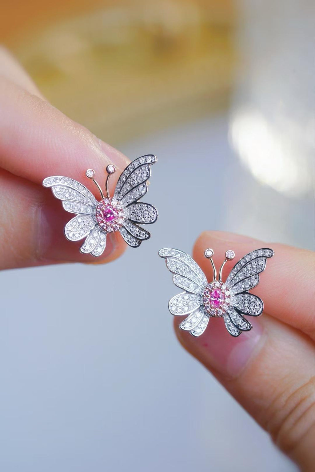 Pink Diamond Butterfly Earrings