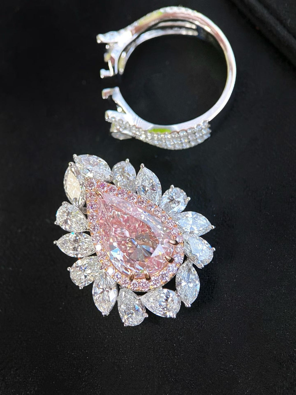 GIA 4ct Fancy Light Pinkish Brown Pear Diamond Halo Ring