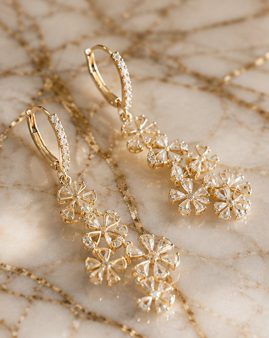 Rose Cut Diamond 18 Karat Gold Earrings