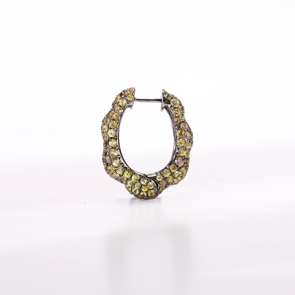 18K Yellow Gold Yellow Sapphire Diamond Hoop Earrings
