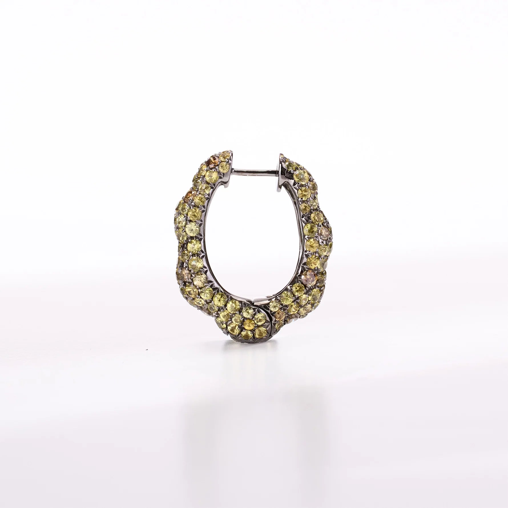 18K Yellow Gold Yellow Sapphire Diamond Hoop Earrings
