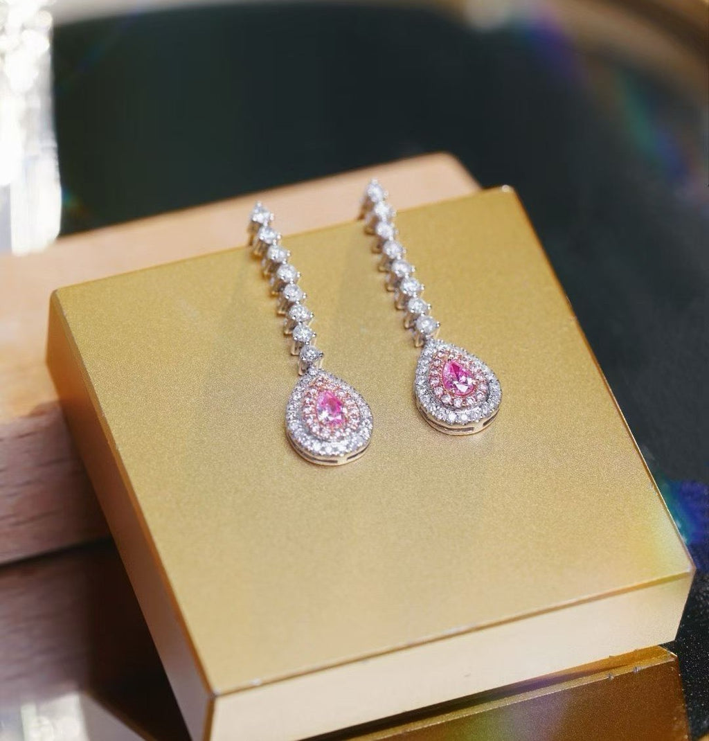 18K Gold 1.00ct Pear-Cut Pink Diamond Threader Earrings