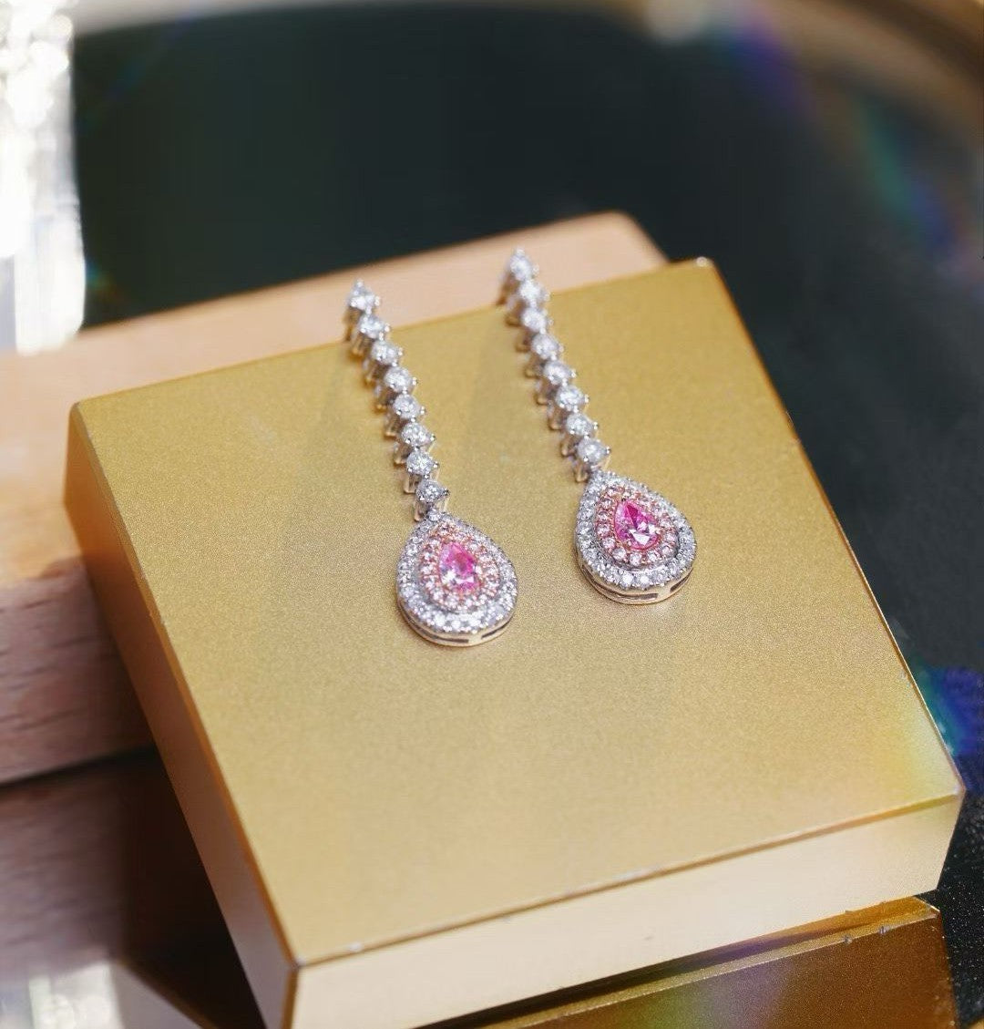 18K Gold 1.00ct Pear-Cut Pink Diamond Threader Earrings