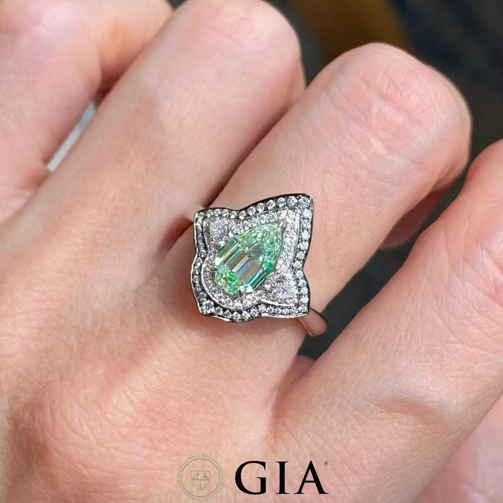 GIA 0.90ct Shield-Cut Green Diamond Ring