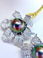 Tahitian Peacock Green Pearl Diamond Earrings