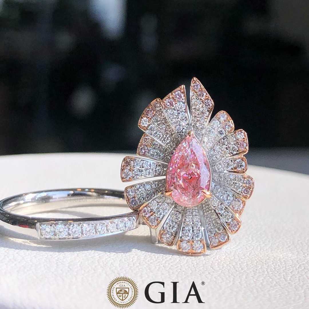 1.02ct GIA Fancy Light Brown-Pink Pear Diamond Ring