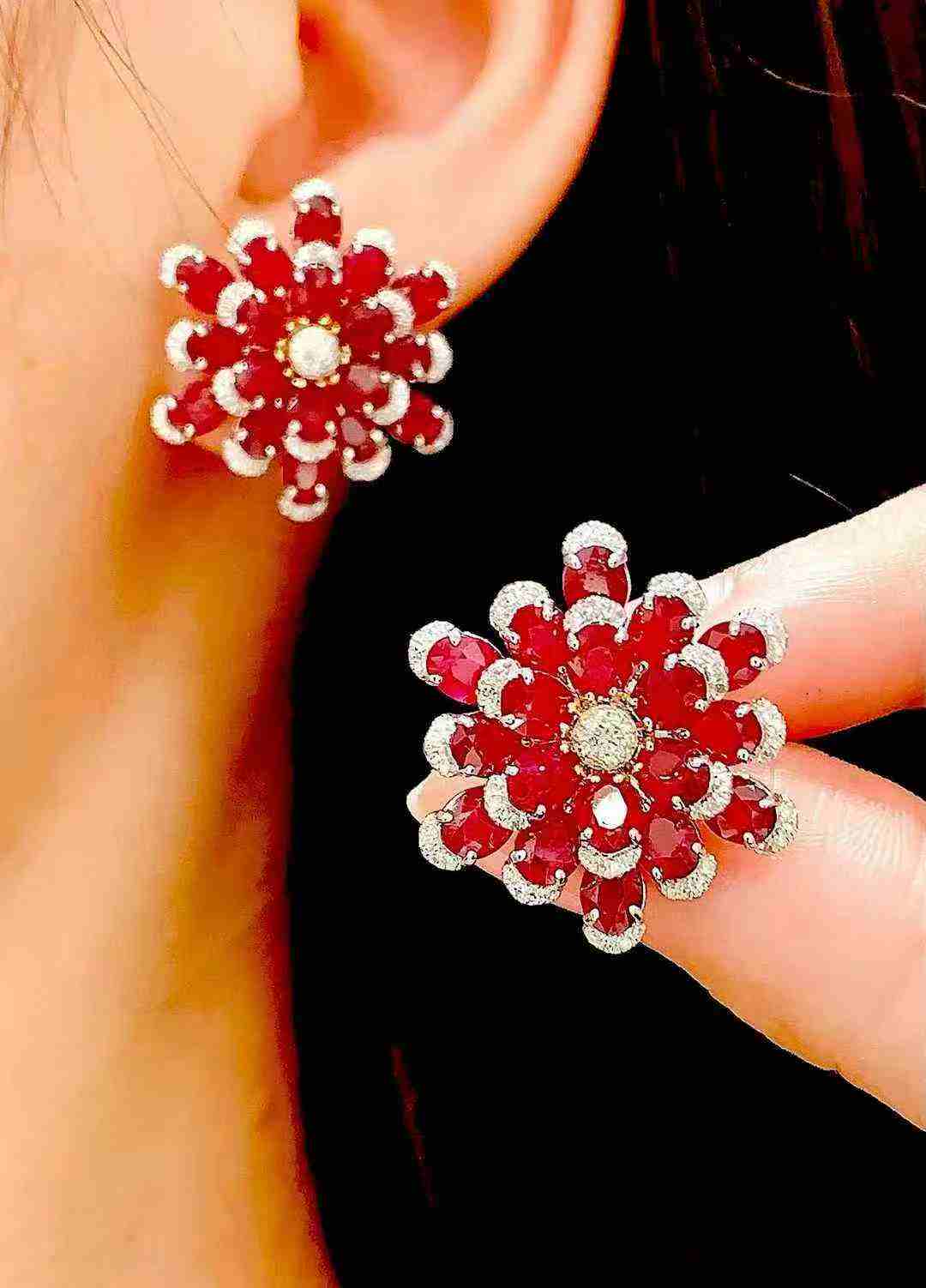 10ct Ruby Flower Earrings with 0.90ct Diamonds
