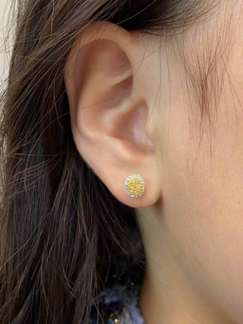 0.30ct Oval Yellow Diamond Double Halo Stud Earrings in 18K Solid Gold
