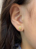 0.30ct Oval Yellow Diamond Double Halo Stud Earrings in 18K Solid Gold