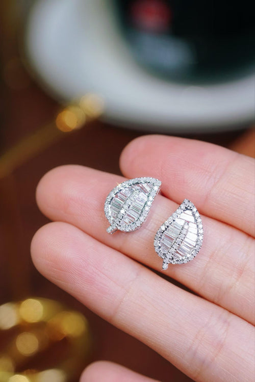 18K Tapered Leaf Diamond Stud Earrings