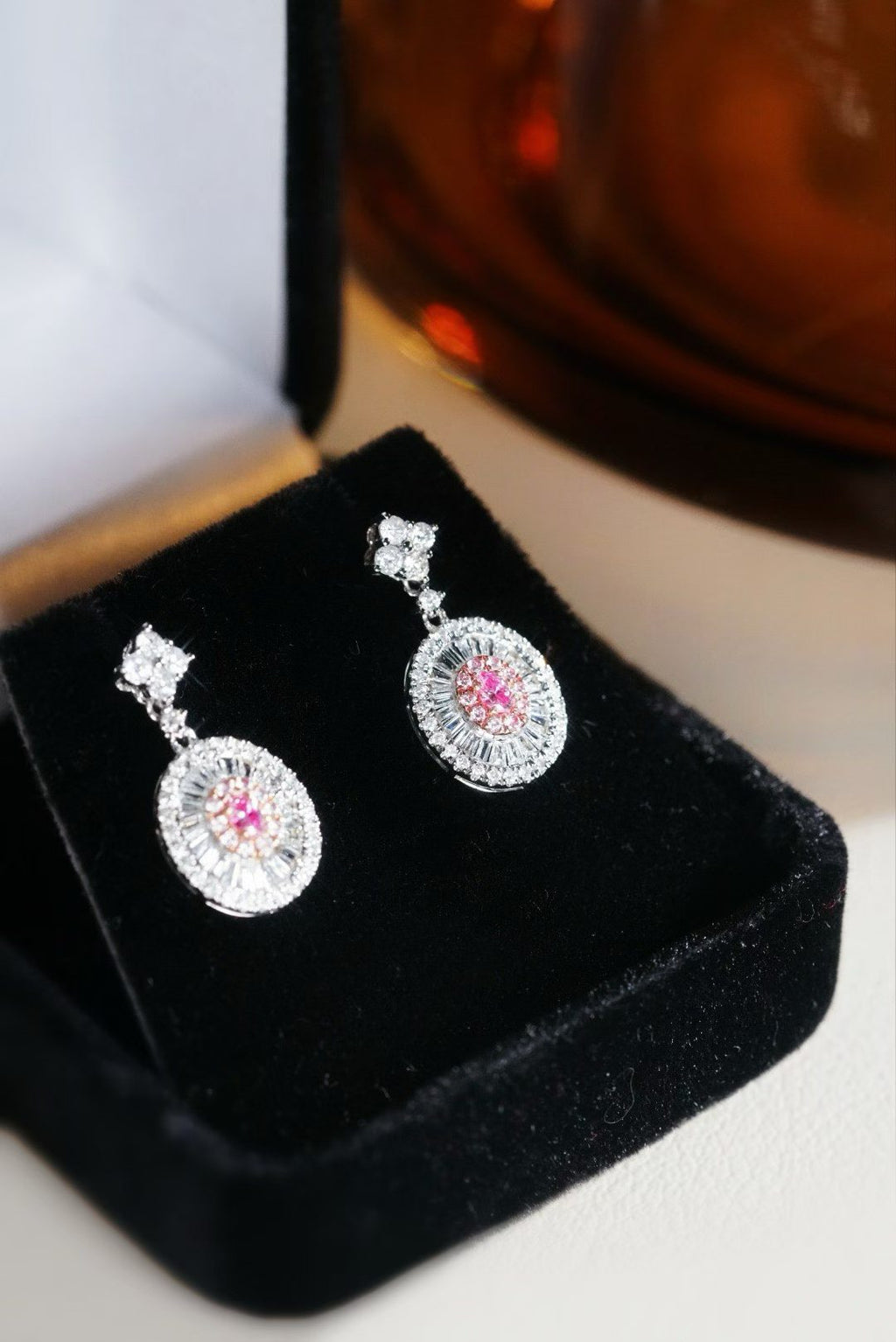 Pink Stud Drop Earrings