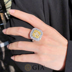 8.07ct GIA Certified Yellow and White Diamond Engagement Ring in 18k White Gold
