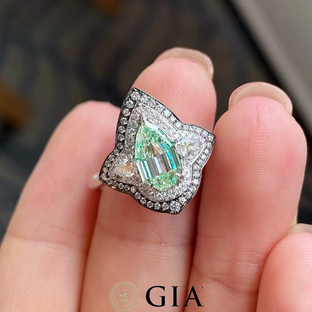 GIA 0.90ct Shield-Cut Green Diamond Ring