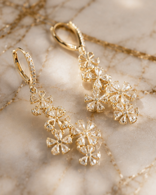 Rose Cut Diamond 18 Karat Gold Earrings