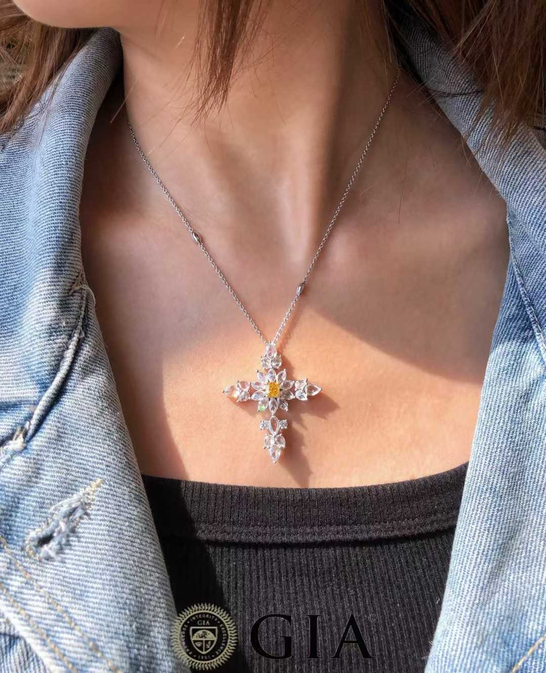 Vivid Yellow Diamond Cross Necklace