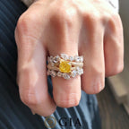 Close-up of Fancy Deep Yellow Diamond with White Diamond Accents in 18k Multi-Shape Ring