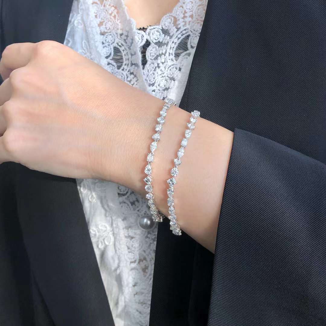  Elegant White Diamond Tennis Bracelet, Multi Shape, 6.60ct, Eze Jewelry