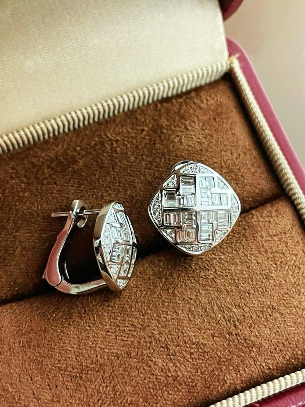 Elegant baguette diamond earrings with sharp geometric detailing