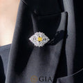 Fancy Yellow and White Diamond Brooch in 18k White Gold