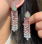 GIA-certified green diamond drop earrings in 18K white and pink gold