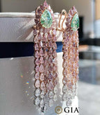 GIA-certified natural green diamond earrings with pink and colorless diamonds