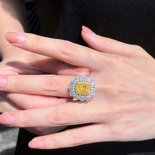 GIA 3ct Yellow Diamond Engagement Ring in 18k White Gold with 1.55ct White Diamonds