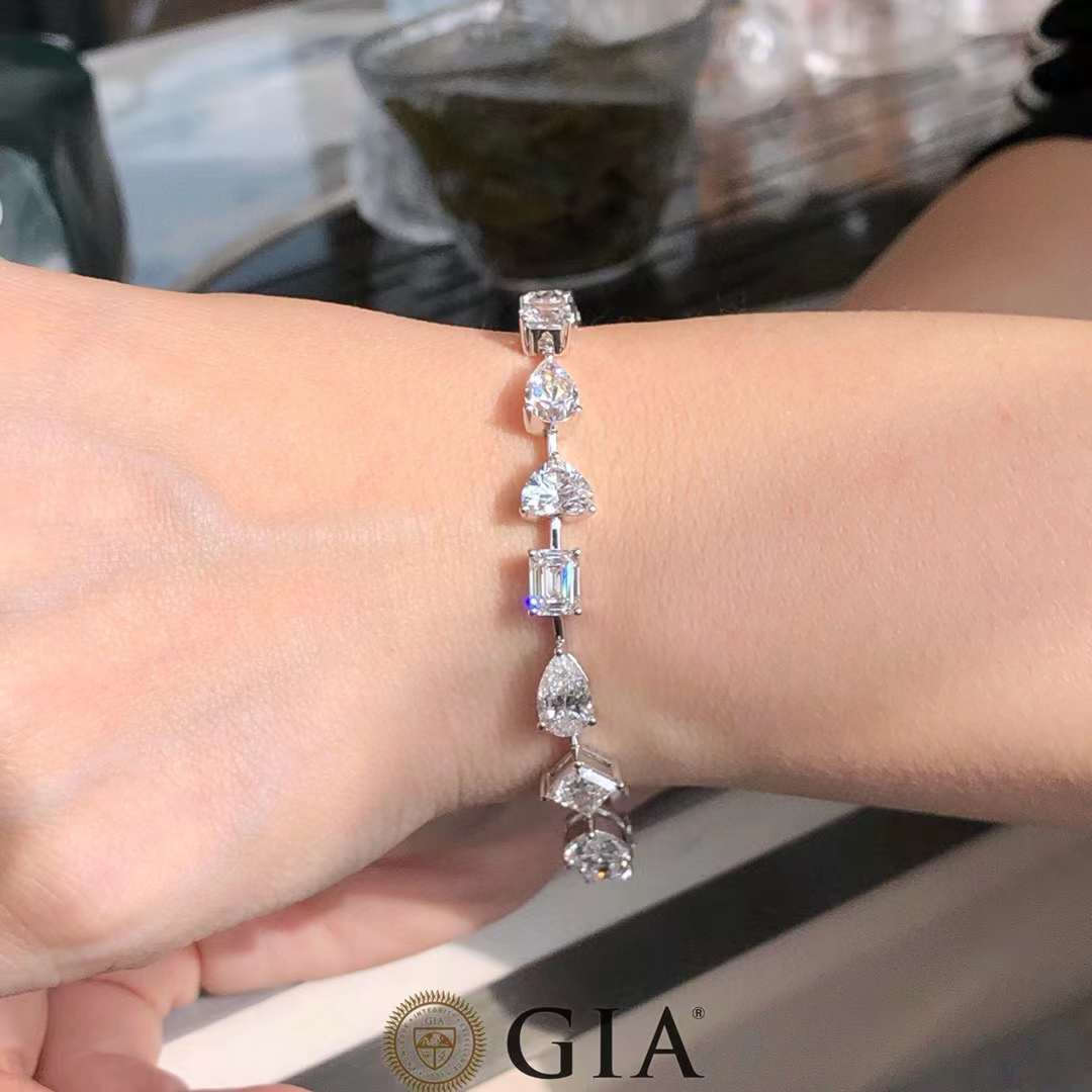 GIA Certified 16ct Multi-Shape Diamond Tennis Bracelet in 18K White Gold, 1ct Diamonds, D-E-F Color, VS-SI Clarity