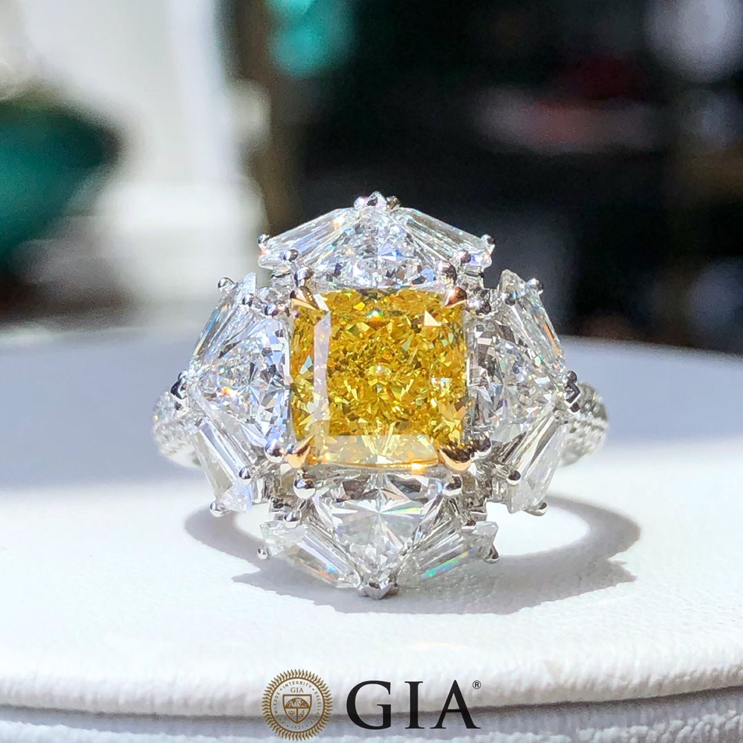 GIA Certified 2.00ct Fancy Vivid Yellow Diamond Ring in 18k White Gold