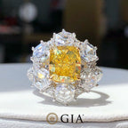 GIA Certified 3.03ct Fancy Vivid Yellow Diamond Ring with White Diamond Halo by Eze Jewelry