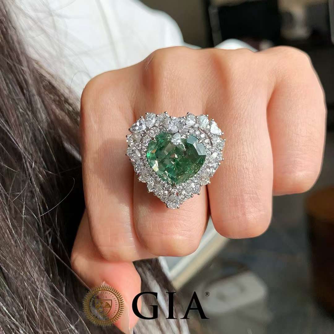 GIA Certified Green Heart Shape Diamond Ring