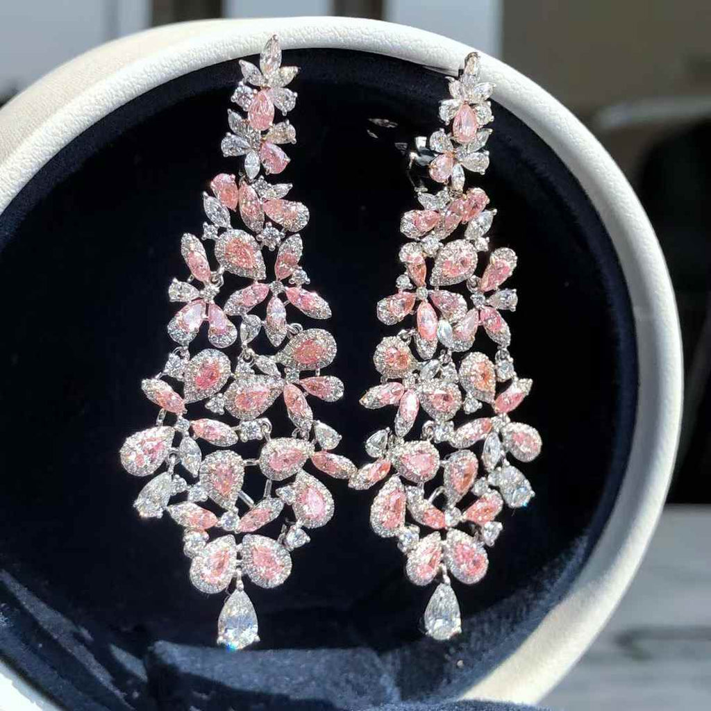 Pink and White Diamond Dangle Earrings