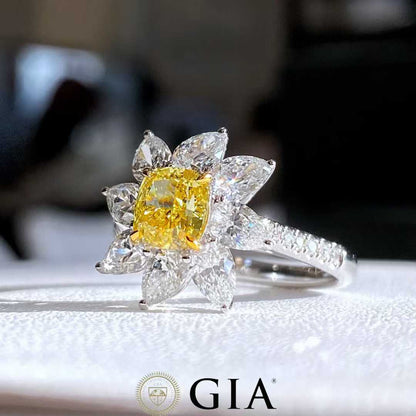 Fancy Vivid Yellow Diamond Ring