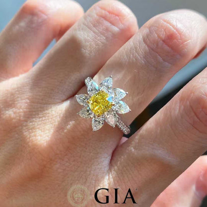 Fancy Vivid Yellow Diamond Ring