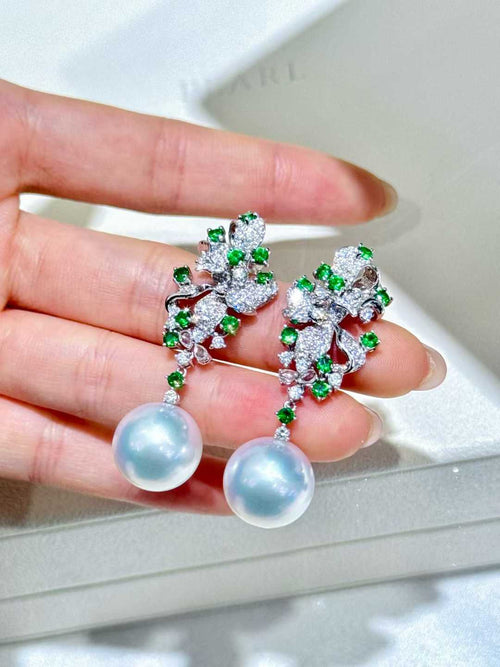 18K White Gold Australian "Venus" Pearl & Diamond Earrings