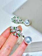 18K White Gold Australian "Venus" Pearl & Diamond Earrings