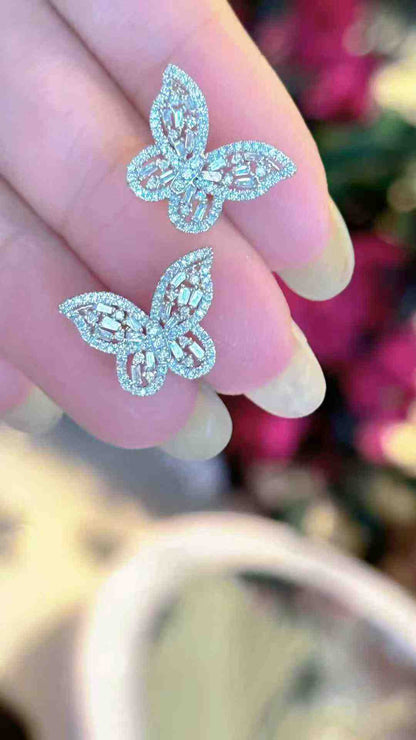 White Diamond Butterfly Stud Earrings