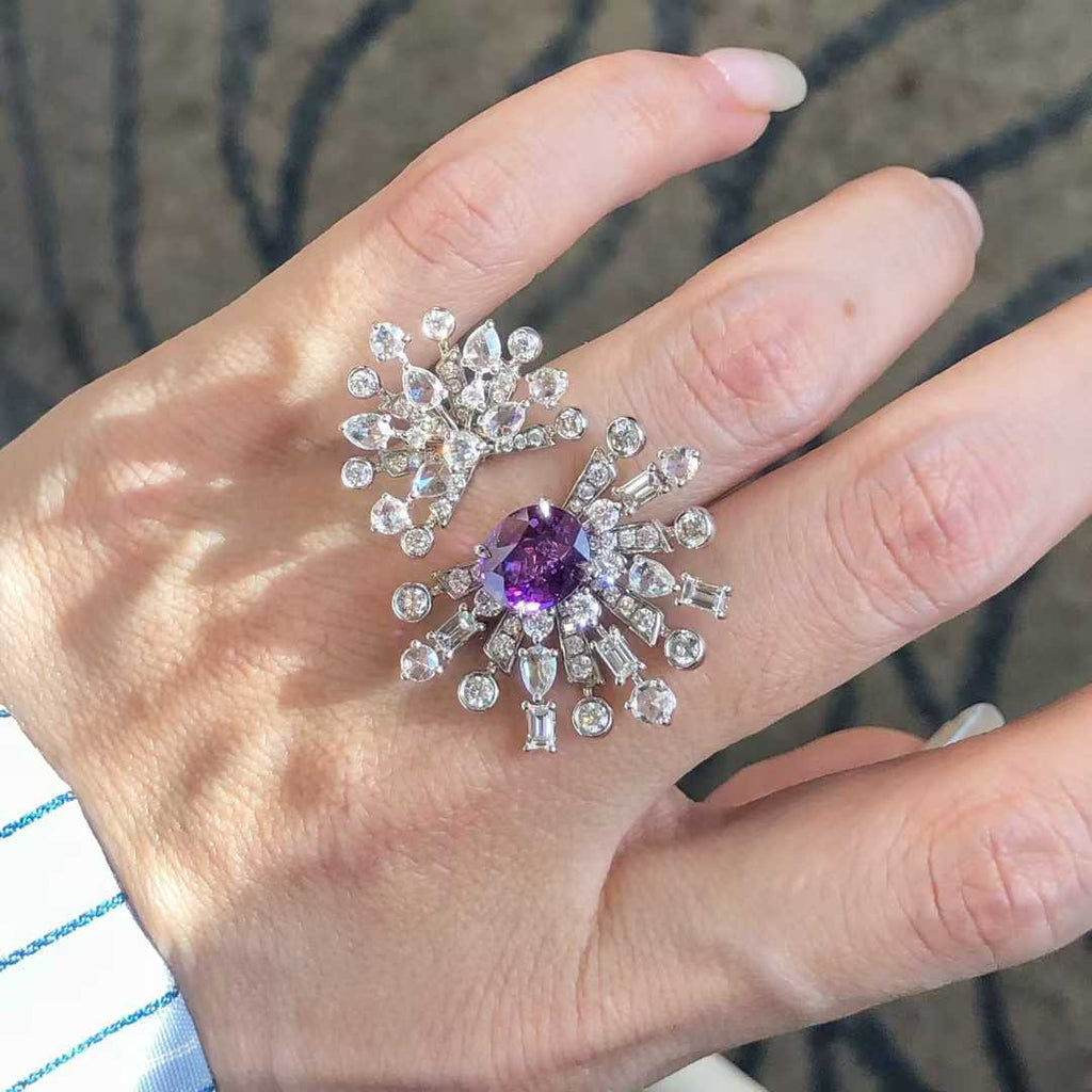 Intense Violet Sapphire Diamond Cocktail Ring