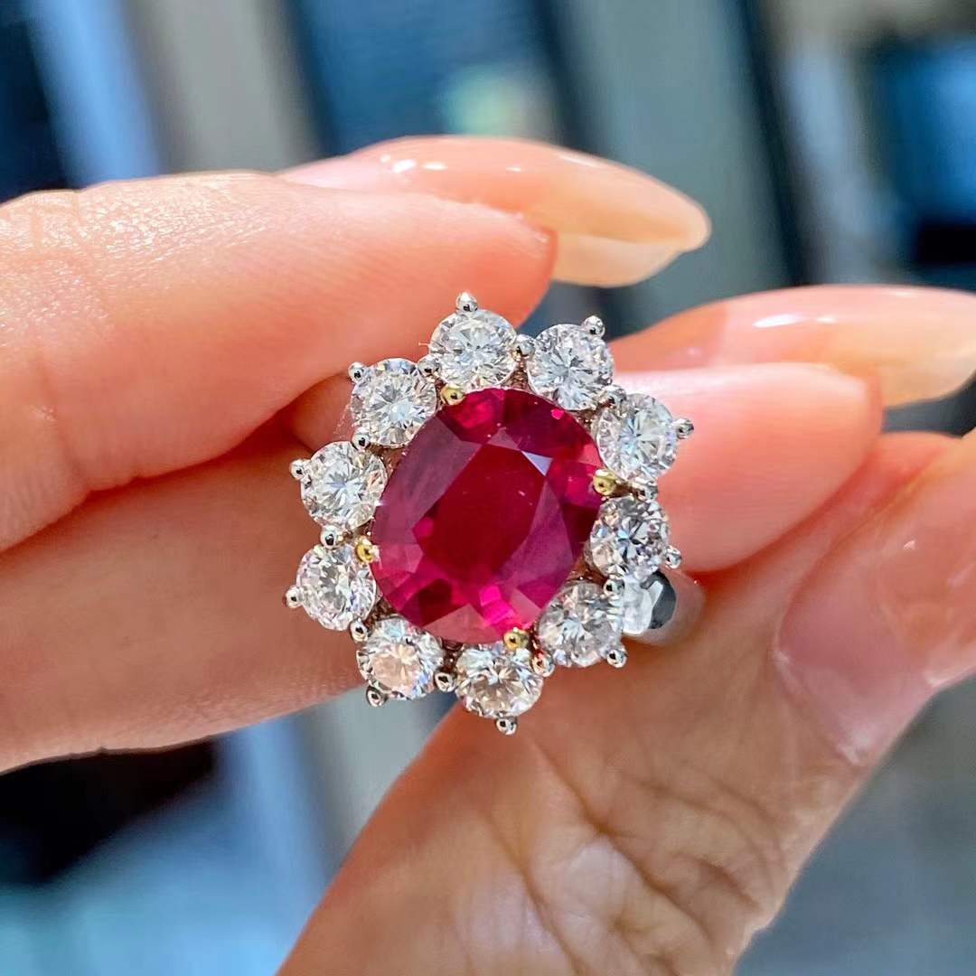 GRS-Certified 2.52ct Unheated "Pigeon's Blood" Ruby Diamond Ring