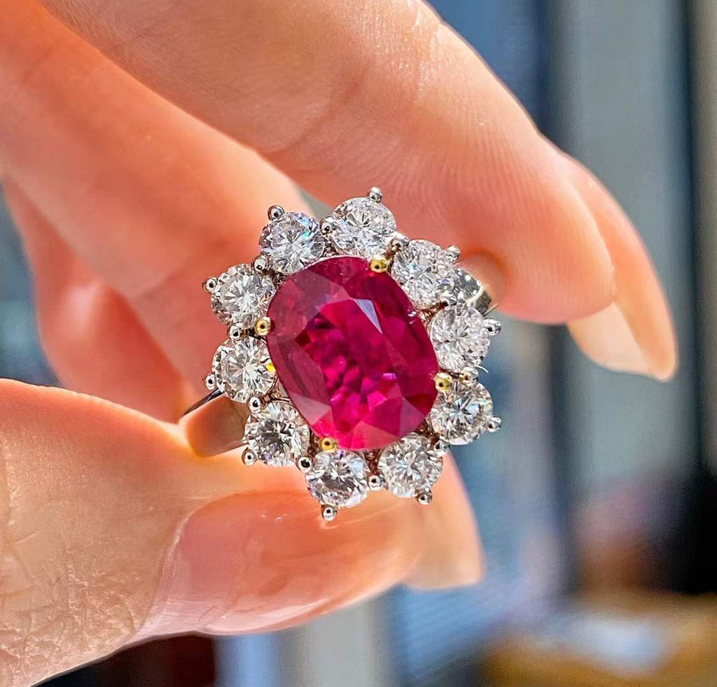 GRS-Certified 2.52ct Unheated "Pigeon's Blood" Ruby Diamond Ring