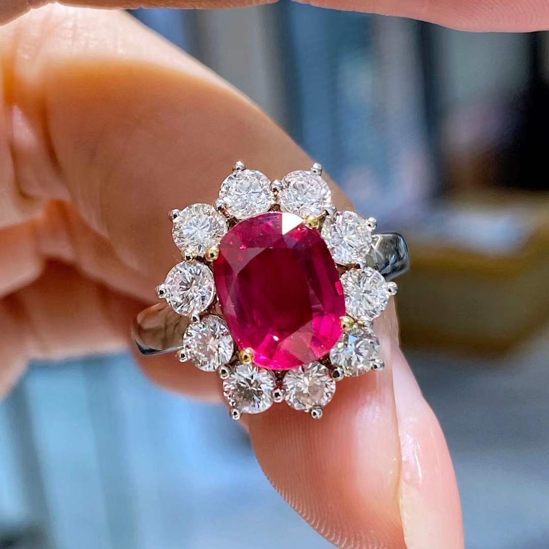GRS-Certified 2.52ct Unheated "Pigeon's Blood" Ruby Diamond Ring